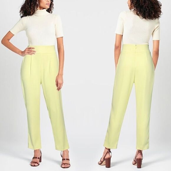 PINKO Natalia Yellow High Waisted Pleated Crepe Ankle Trouser Pants Size 2 - Picture 1 of 9